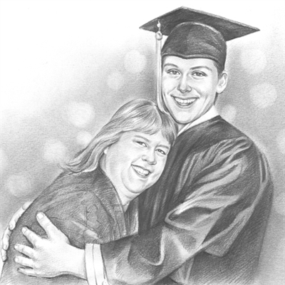 Hand Drawn Pencil Sketch Portrait of A Boy Hugging His Mom in Graduation,by myDaVinci - myDaVinci